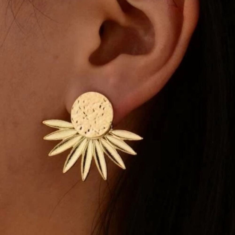 NWT 2 Pairs in 1 Golden Sunburst Geometric Statement Jacket Boutique Earrings